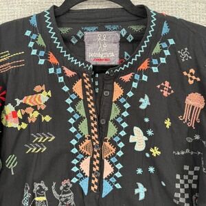 Pete & Greta Johnny Was Embroidered Top Womens Sz S Black  Boho Octopus Fish Art